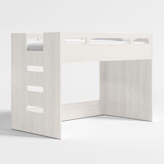 Lit mezzanine bas en bois verni pour enfants avec échelle à gauche