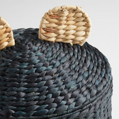 Panier à linge tressé pour enfants avec anses, motif ours.