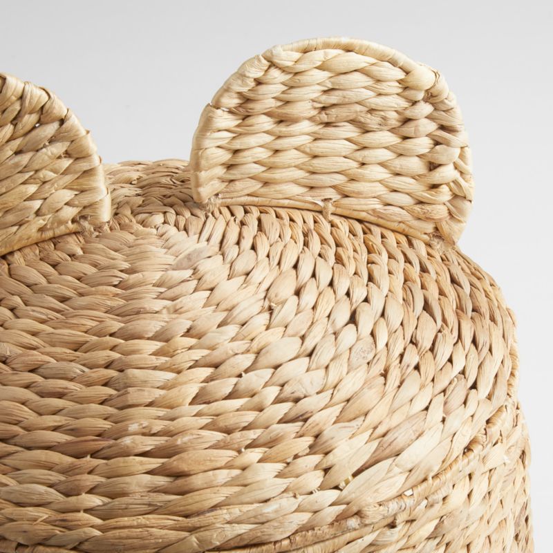 Panier à linge tressé pour enfants avec anses, motif ours.