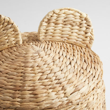 Panier à linge tressé pour enfants avec anses, motif ours.