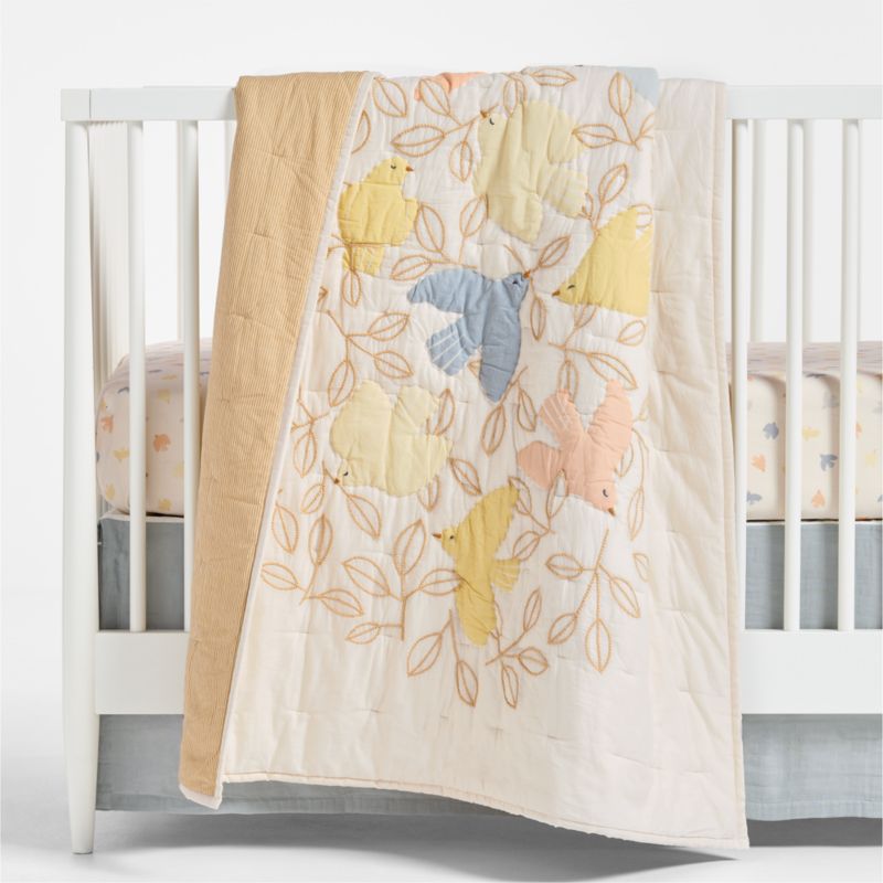 Couverture de berceau en coton biologique Baby Birdie Blossoms