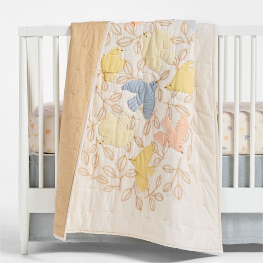 Couverture de berceau en coton biologique Baby Birdie Blossoms