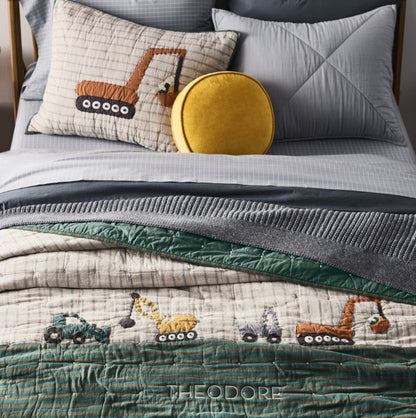 Taie d'oreiller en coton biologique à motif camions modernes pour enfants