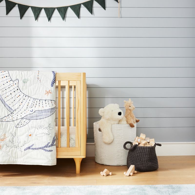 Poubelle de sol pour enfants Nella en coton gaufré avec poignées