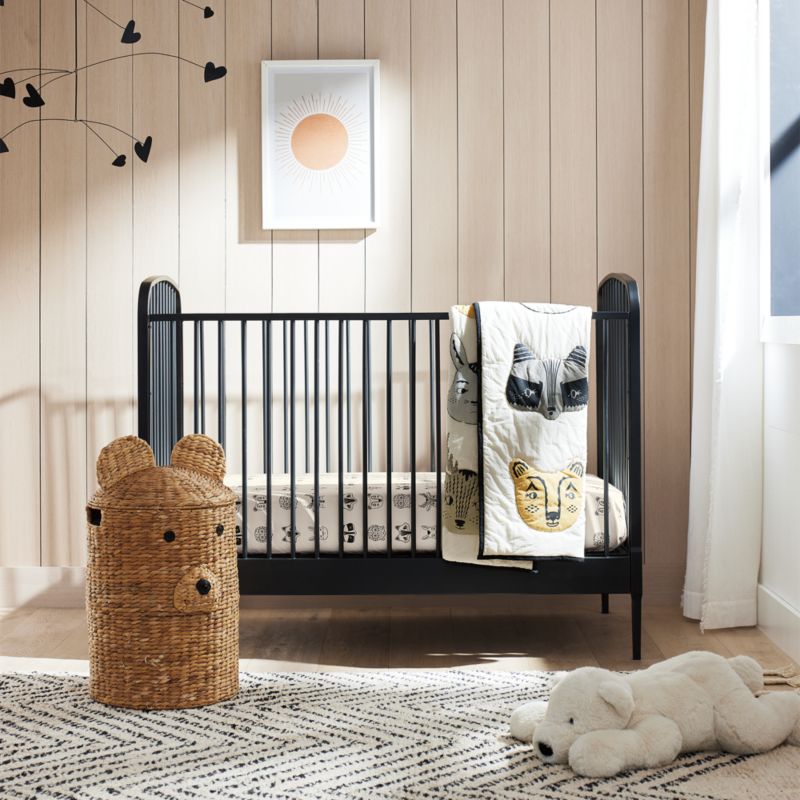 Panier à linge tressé pour enfants avec anses, motif ours.