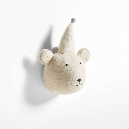Décoration murale tête d'ours en feutrine pour enfants