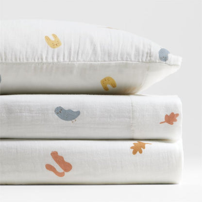 Ensemble de draps en coton biologique ultra-doux pour enfants, motif animaux de la forêt
