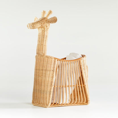 Panier de rangement de sol en rotin girafe pour enfants