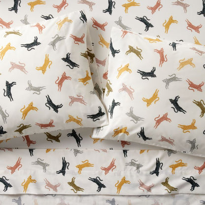 Parure de draps en percale de coton biologique à motif léopard adorable pour enfants