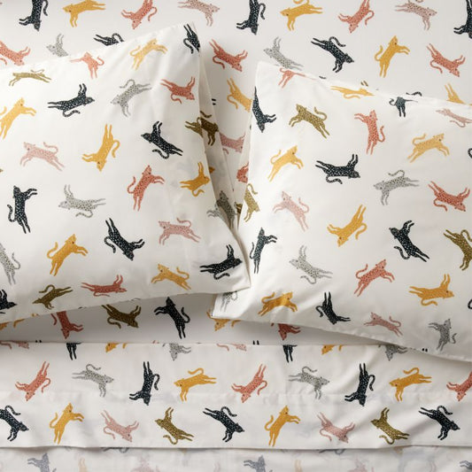 Parure de draps en percale de coton biologique à motif léopard adorable pour enfants