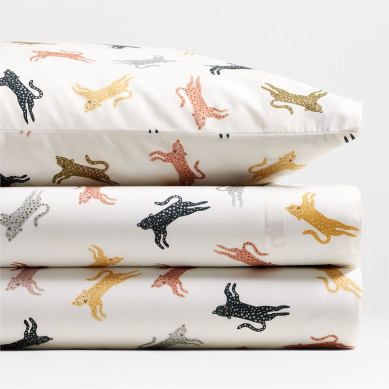 Parure de draps en percale de coton biologique à motif léopard adorable pour enfants