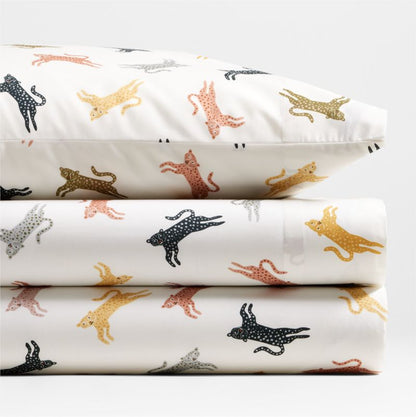 Parure de draps en percale de coton biologique à motif léopard adorable pour enfants