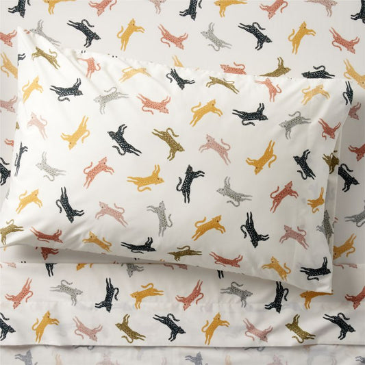 Parure de draps en percale de coton biologique à motif léopard adorable pour enfants