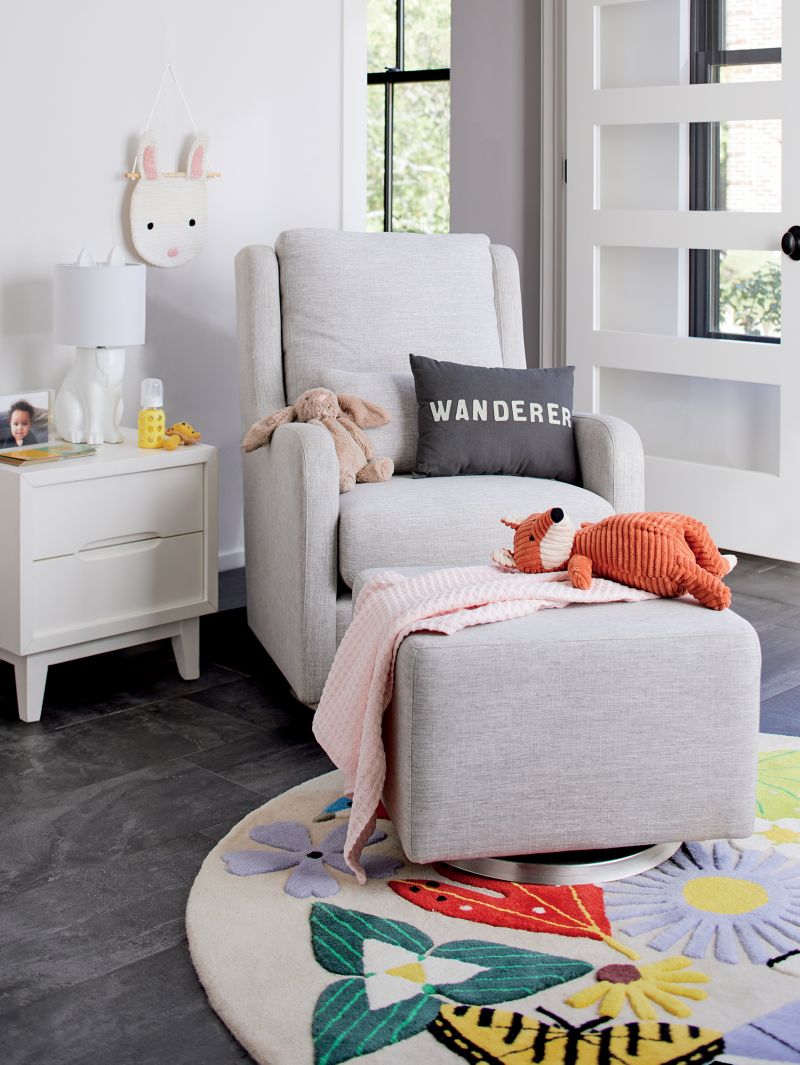 Fauteuil berçant pivotant pour chambre d'enfant Baby Milo avec base argentée