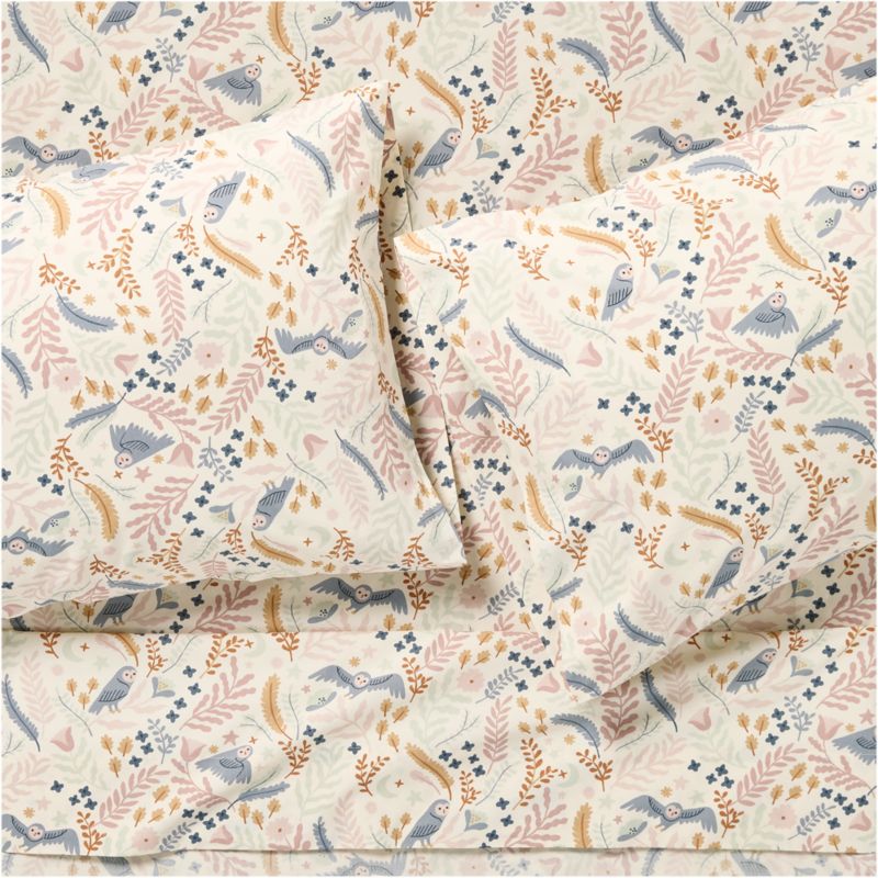 Ensemble de draps en percale de coton biologique pour enfants avec hibou