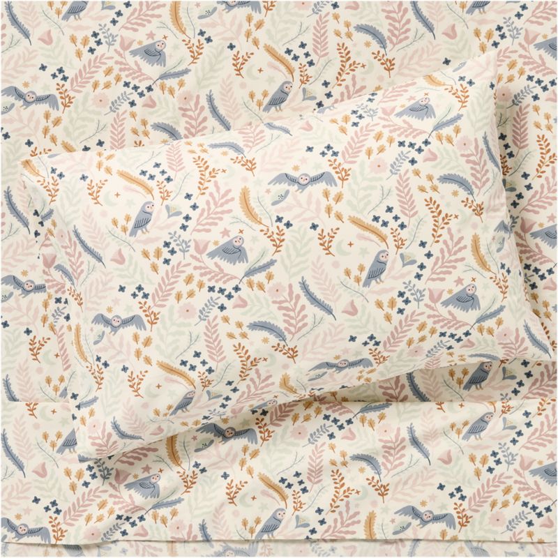 Ensemble de draps en percale de coton biologique pour enfants avec hibou