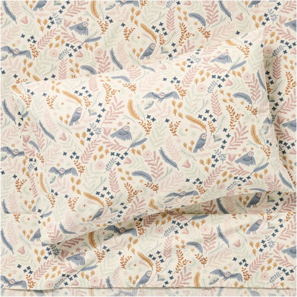 Ensemble de draps en percale de coton biologique pour enfants avec hibou