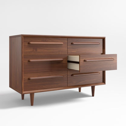 Commode à 6 tiroirs larges en bois de noyer style milieu du siècle pour enfants Tatum