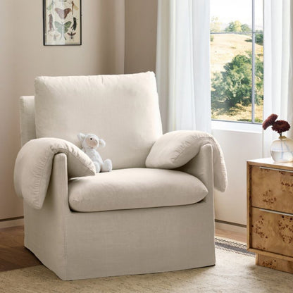 Fauteuil berçant pour chambre d'enfant Baby Piper avec housse amovible et base en bois